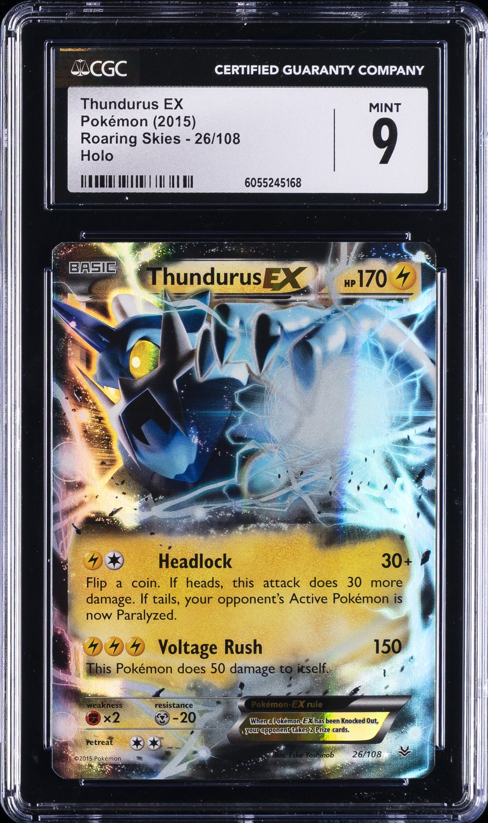 2015 POKEMON ROARING SKIES HOLO #26/108 THUNDURUS EX CGC 9