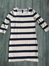Divided By H & M Women’s Striped Bodycon dress 3/4 Sleeve Beige/ Navy Size 6