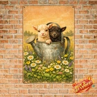 Vintage Sunflower Goats Foil Engraved Tin Sign 8x12 Retro Metal Wall Art