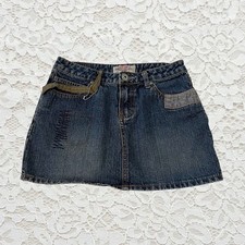 vintage y2k denim mini skirt with cool embroidered military style details