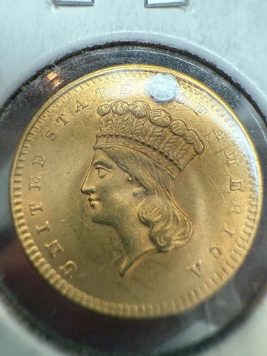 1856 INDIAN HEAD $1 ONE DOLLAR TYPE 3 SLANTED 5 GOLD COIN SHARP DETAIL HOLE