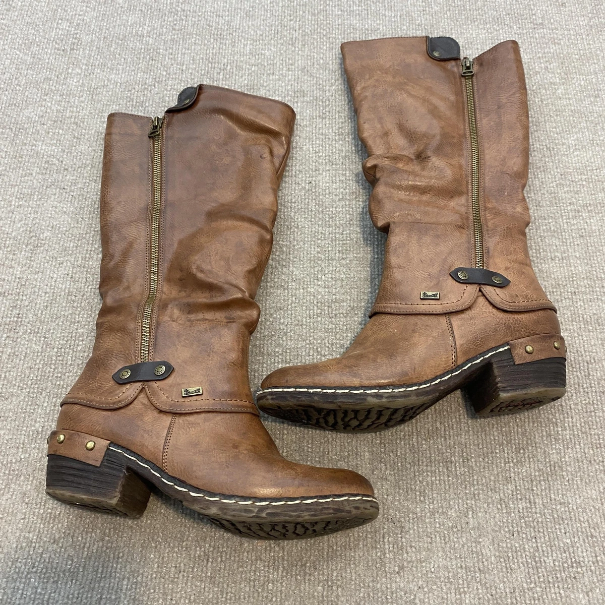 Rieker Donna Stivaletti Con Tacco A Blocco Modello Y2057-00 - Tomaia Camoscio, Fodera Pile Sintetico, Suola Sintetica