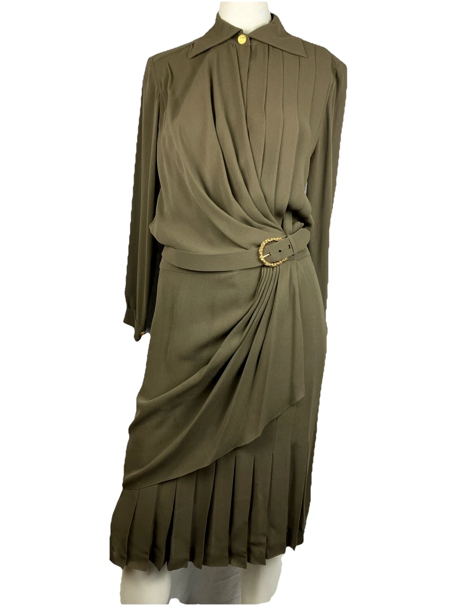 slim fit dress slacks Cowl Neck 50s Open Back Vintage Emerald Green Dress