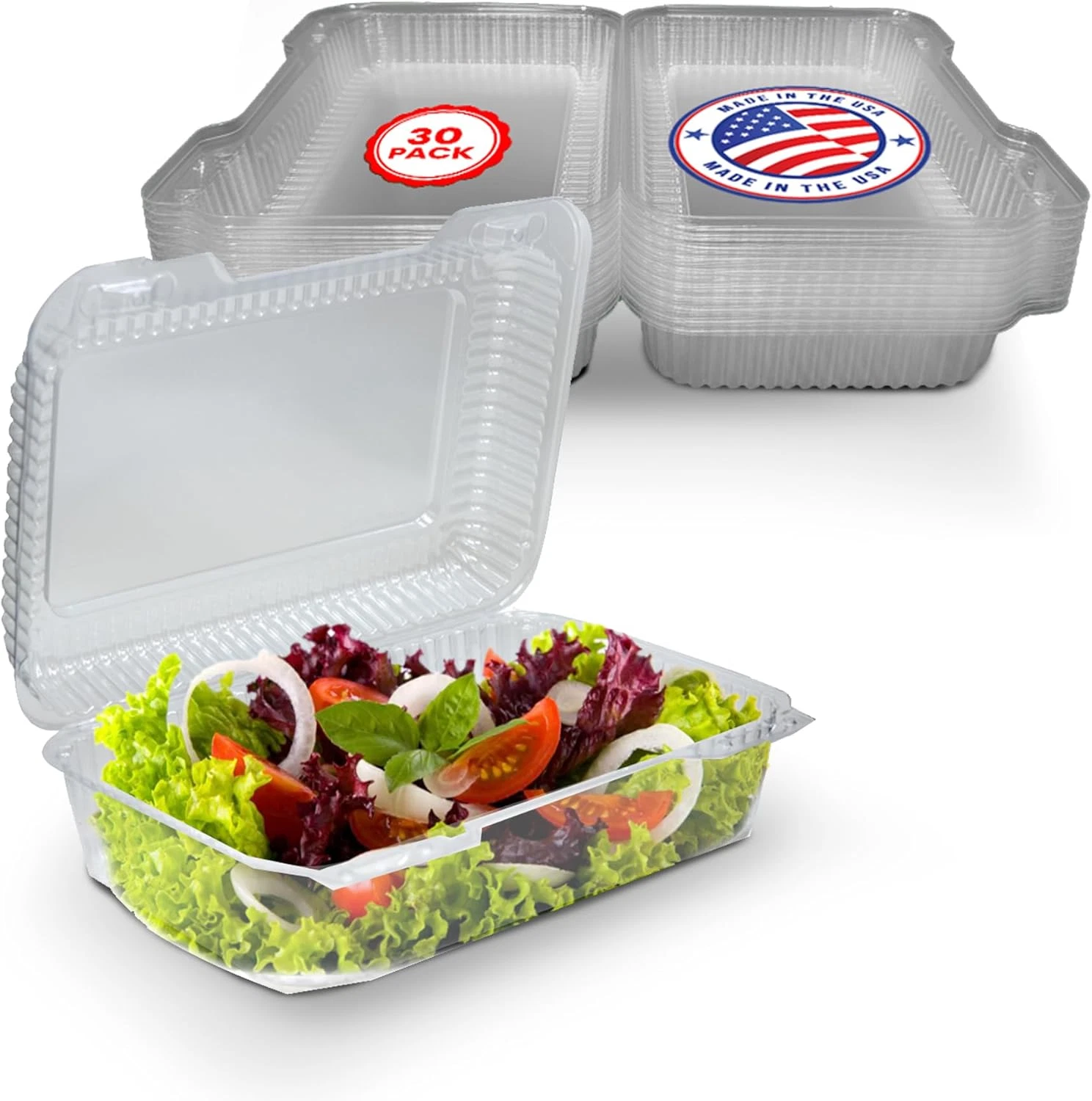 Plastic Salad Containers with Lids, 9" X 6.75" X 3" Clear Clamshell Take Out Con