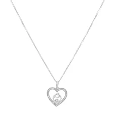 Finecraft Open Heart Mother and Child Necklace with Diamonds in Silver, 18"