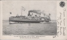 CB Line Steamer City Erie Cleveland Buffalo New York NY 1907 Postcard