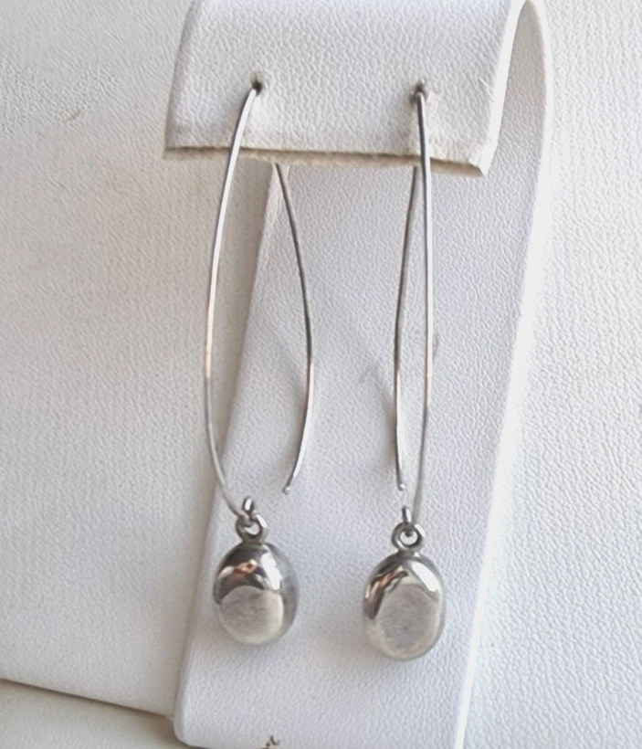 SIPADA 925 STERLING SILVER LONG DANGLE THREADER EARRINGS LARGE ACCENT DROP HOOPS - Image 3 of 4