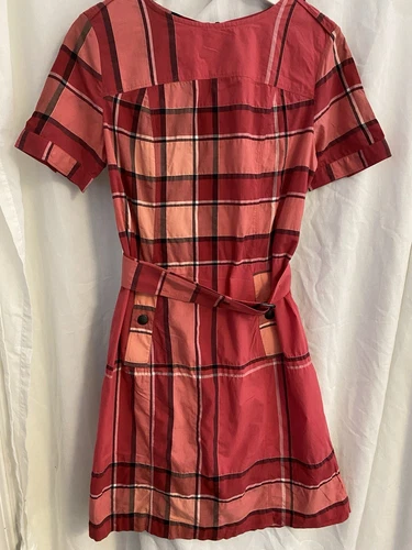 Abito Burberry Brit Kristie rosso Nova a quadri con cintura US 8