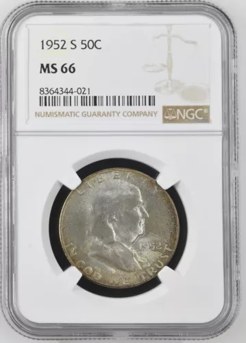 1952-S  FRANKLIN US Half Dollar,   MS66 by NGC,   an EXQUISITE looking coin!!!!