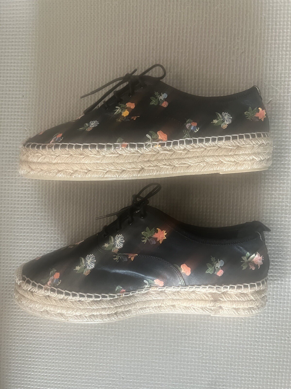SAINT LAURENT Espadrillas stringate nere grunge stampa floreale in pelle taglia 39