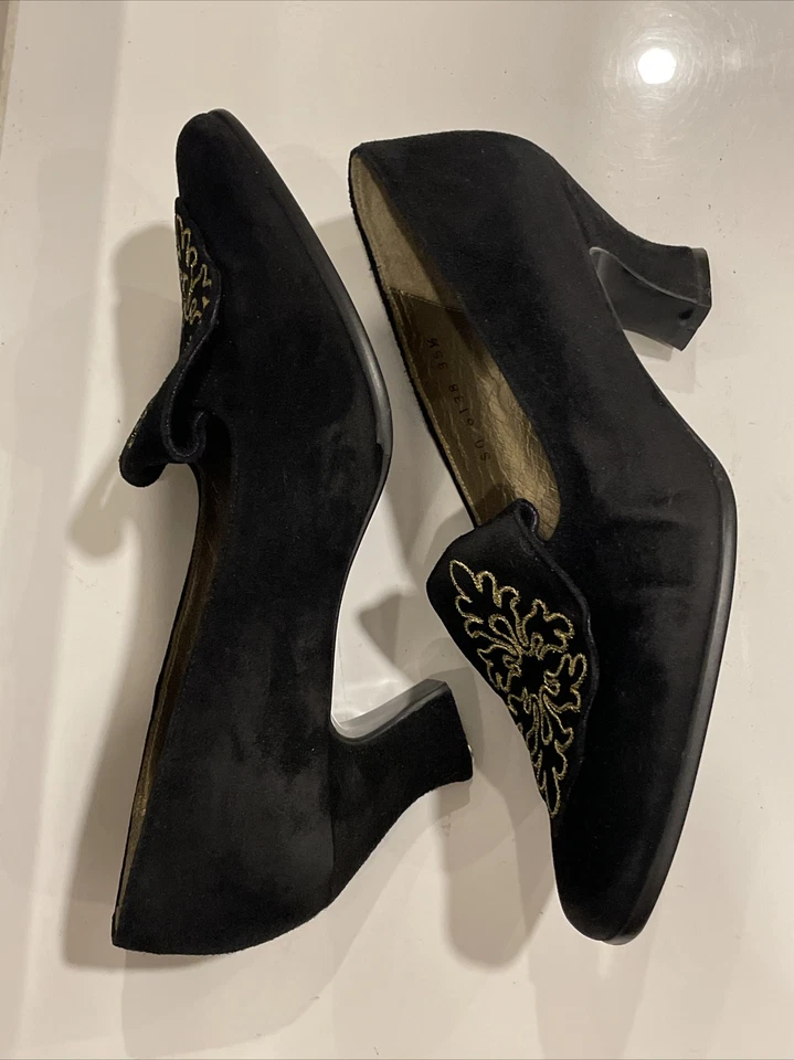 Zapatos de Gamuza YSL Yves Saint Laurent Talla 35,5 Negro Dorado Bordado De Colección Foto 4 de 4