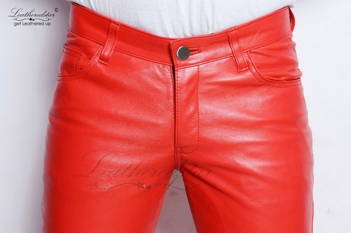 Skintight skinny Red leather jeans fits super skinny and tight leder jeans FS GT - Picture 3 of 7