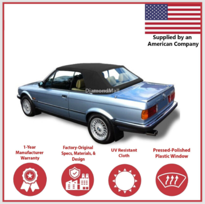 #ad Fits BMW E30 Convertible Soft Top amp; Plastic Window 3 series 1986 1993 Blk CANVAS $269.10