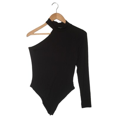 New Forever 21 Bodysuit Womens M High Neck Long Sleeve Cold Shoulder Black