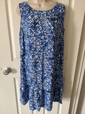 Women's Blue  White Floral Sheath Dress Sz M Medium Sleevless Ruffle Hem eur 42