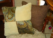 Pair of Brown Beige Abstract Print Patchwork Print Throw Pillows  18 x 18