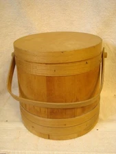Antique Wooden Firkin Bucket with handle and lid (item#320)