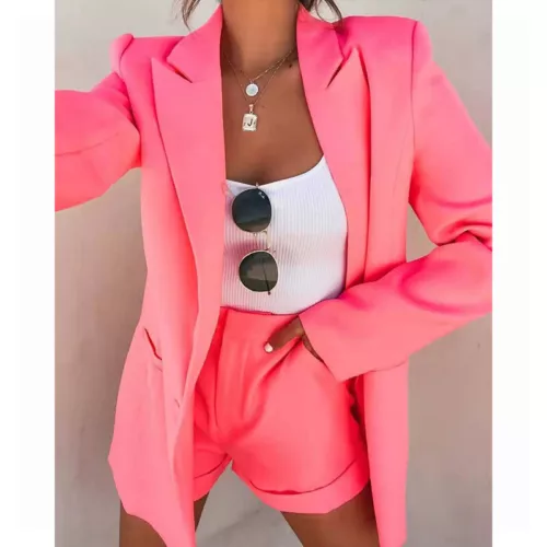 Women Blazer Suit Co-ord Set Jacket Tops + Shorts Ladies Office Work Suit 2PCS - Picture 14 of 23