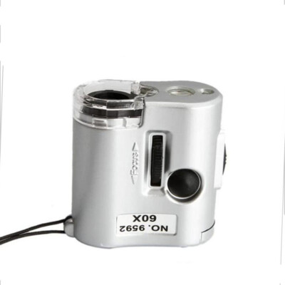60x Mini LED UV lighted Portable Pocket Microscope Loupe Glass Jewelry Magnifier