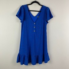 ModCloth Light Shining Through Babydoll Dress Sapphire Blue Size Medium Eyelet