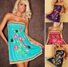 STRAPLESS BANDEAU PRINTED DRESS / COVER-UP  ___  Size: S-L