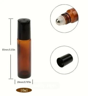 Glass Bottle Thick AMBER Roller ball for Essential Oils Empty 5 x 10ml