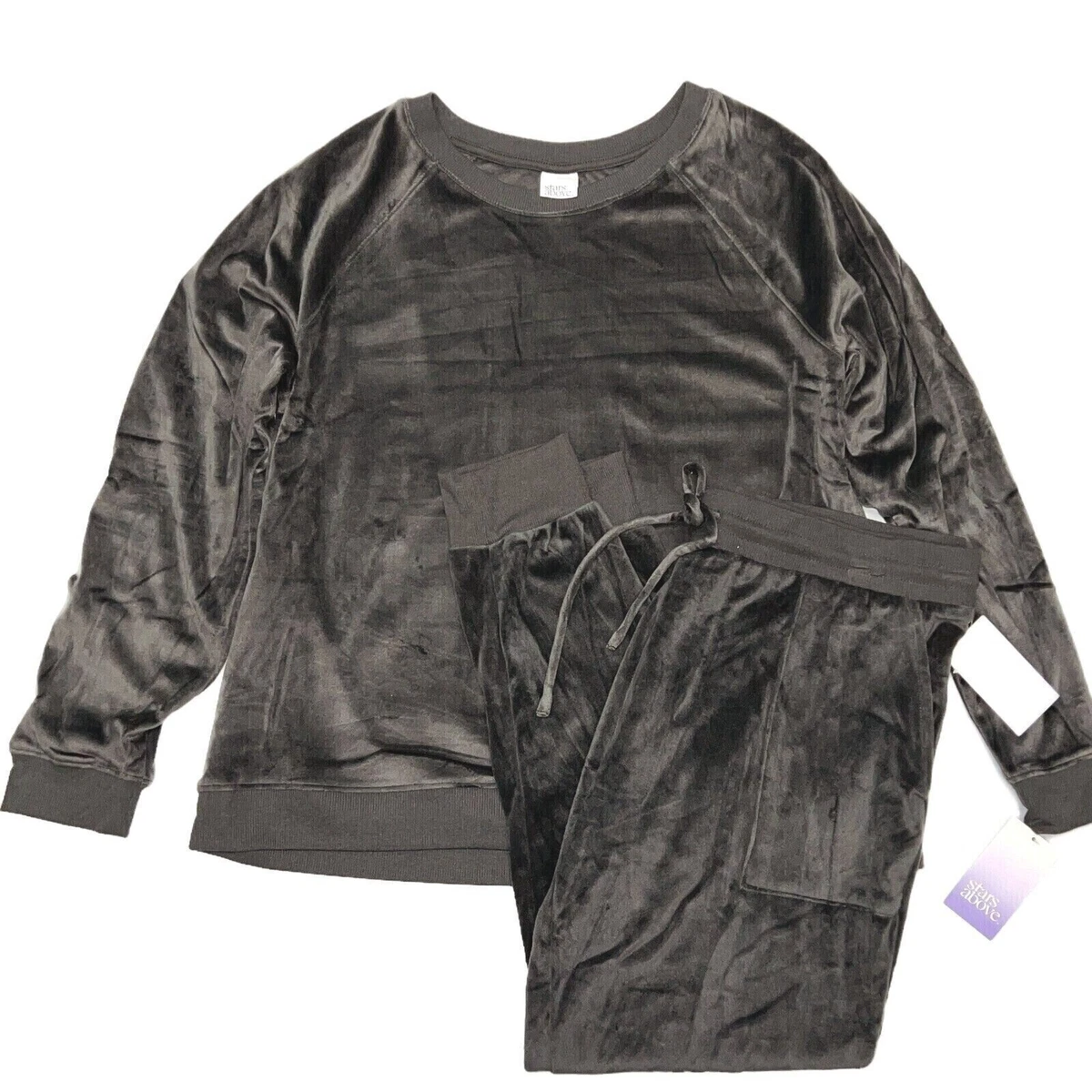Women s Stars Above Velour Fleece Lounge Set Top Joggers XS Gray NWT