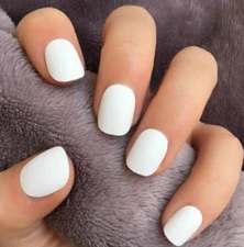 White Square Press On Nail Short Medium Kit Set Glue Free Shipping!