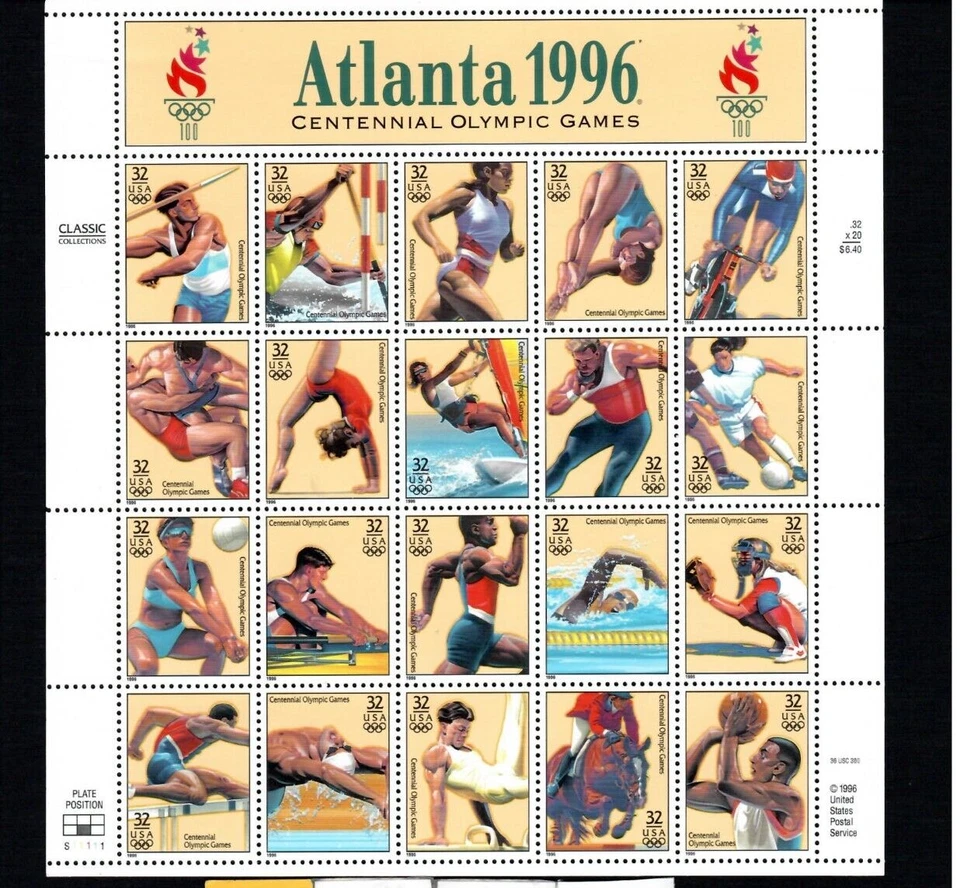 XXVI OLYMPIAD Adm Tickets x 8 + NEW Sheets stamp Olympic 1996+ Green Shot glass - Image 3 of 4