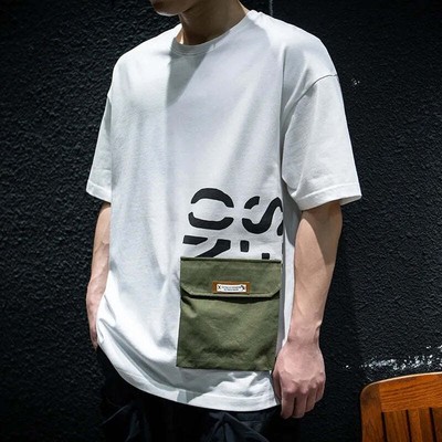 Men's Summer Loose Plus Size Pocket Printed Top T-shirt With Short Sleeves