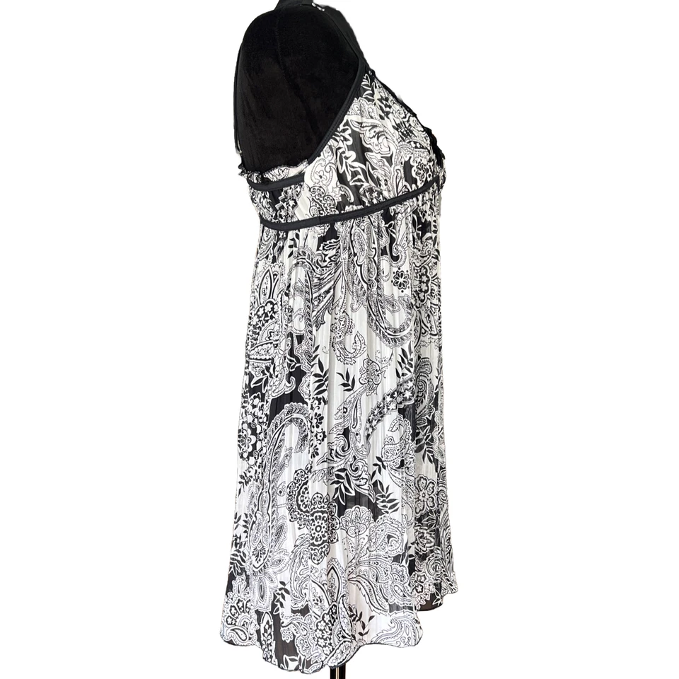 Apt 9 透明黑白佩斯利 Chemise S 码内衣礼服缩褶蝴蝶结蕾丝 — 第 3/4 张图片