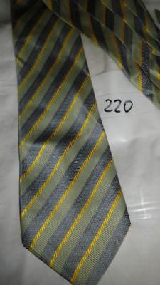 Tie Necktie Binder No 220 Stripe Slant Grey Green Yellow Shiny Identic