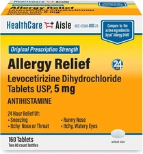 HealthCareAisle Allergy Relief - Levocetirizine 80 Count (Pack of 2) 