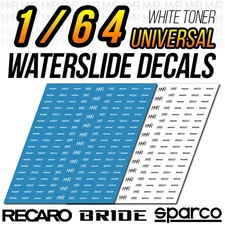 1/64 Scale RECARO SPARCO BRIDE White Toner Universal WaterSlide Decals for Hot