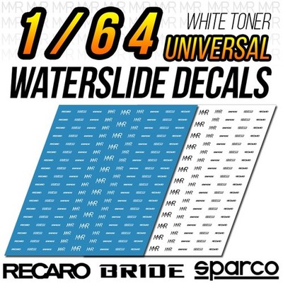 1/64 Scale RECARO SPARCO BRIDE White Toner Universal WaterSlide Decals 4 Seats
