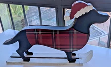 Christmas 22" Black Dachshund On SKIS Front Door Porch Lawn Ornament Santa Hat