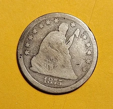 1875-CC ~ Seated Liberty 25c ~ Better  Date 