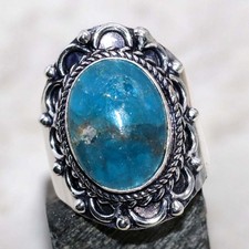 925 Silver Plated Blue Apatite Ring US 6 Handmade Jewelry JW