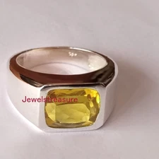 Natural Lemon Quartz Gemstone with 925 Sterling Silver New Ring for Men's #29