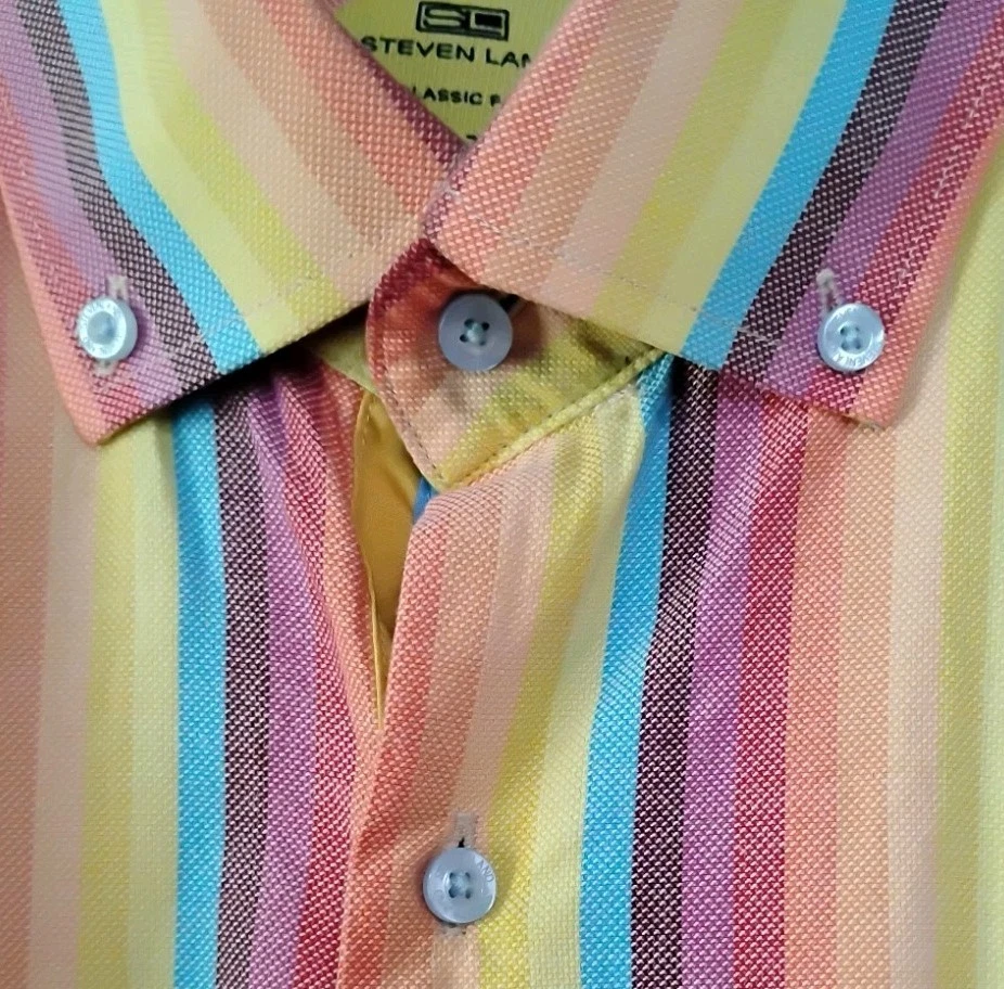 Camisa Steven Land Para Hombres XLTall Arco Iris Rayas Manga Larga Abotonada Calce Clásico Foto 3 de 4