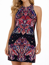 $138 Banana Republic Women Navy Burgundy XS Paisley Halter Sleeveless Dress Boho