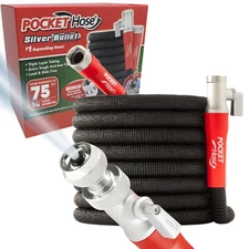 Pocket Hose Silver Bullet Expandable Garden Hose 75-FT Adjustable Turbo Shot
