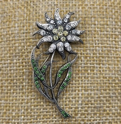 Beautiful Catherine Popesco Signed Rhinestone flower brooch pin Easter