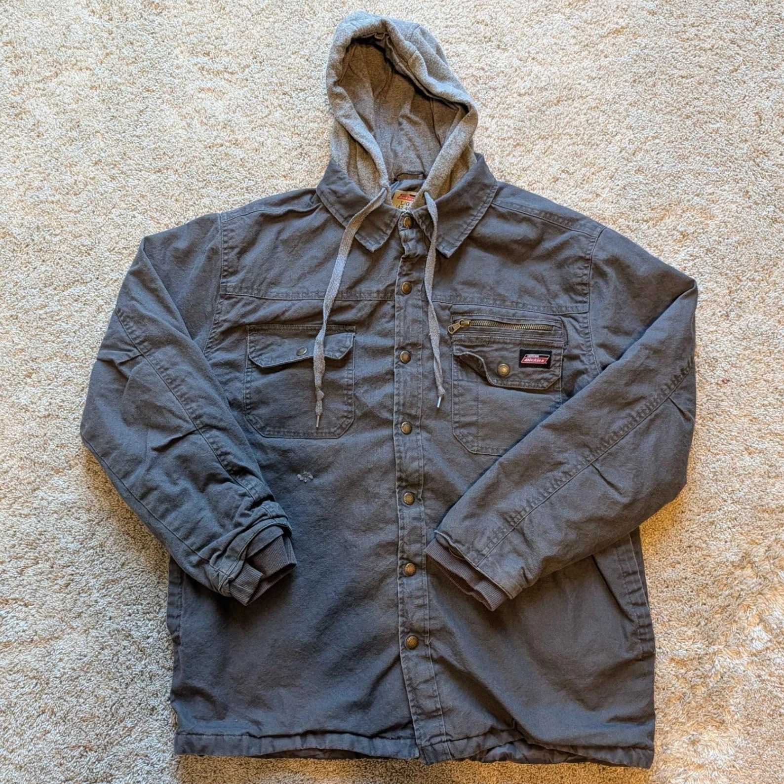 Genuine Dickies Hooded Canvas Work Jacket Mens L Gray Quilted Lined Coat
Opens in a new window or ta