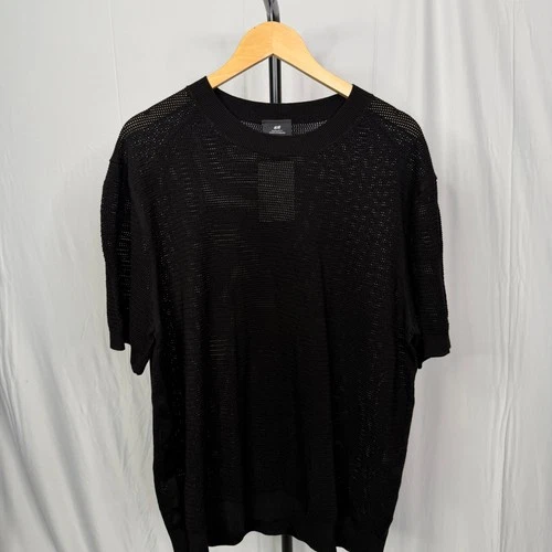 H&M Mens Regular Fit Mesh Knit Boxy T-Shirt Black Short Sleeve Crew Neck XL NWT image 7