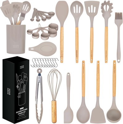 Home Hero 33 Pcs Kitchen Cooking Utensils Set, Non-Stick 33 Pcs, Khaki 