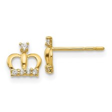 Madi K Kid's Earrings 14k Yellow Gold Cubic Zirconia Crown Post, 7 mm