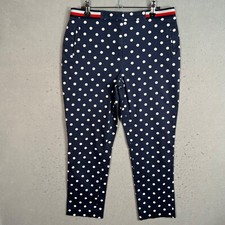 Tommy Hilfiger Navy Polka Dot Pants Womens Size 8 Cotton Blend Slim Fit Stretch