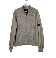 Native Youth Men’s Bomber Nylon Full Zip Jacket Large Taupe Pockets
