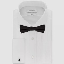  126 Calvin Klein Men's Slim-Fit White French-Cuff Cotton Dress Shirt 17 32/33